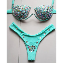 Load image into Gallery viewer, Rhinestone Diamond Silver Bikini