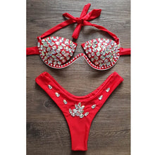 Load image into Gallery viewer, Rhinestone Diamond Silver Bikini