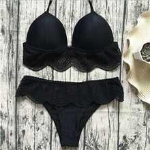 Load image into Gallery viewer, Sexy push Bikini Set White or Black with Lace