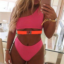Load image into Gallery viewer, Pink One-Shoulder Bikini